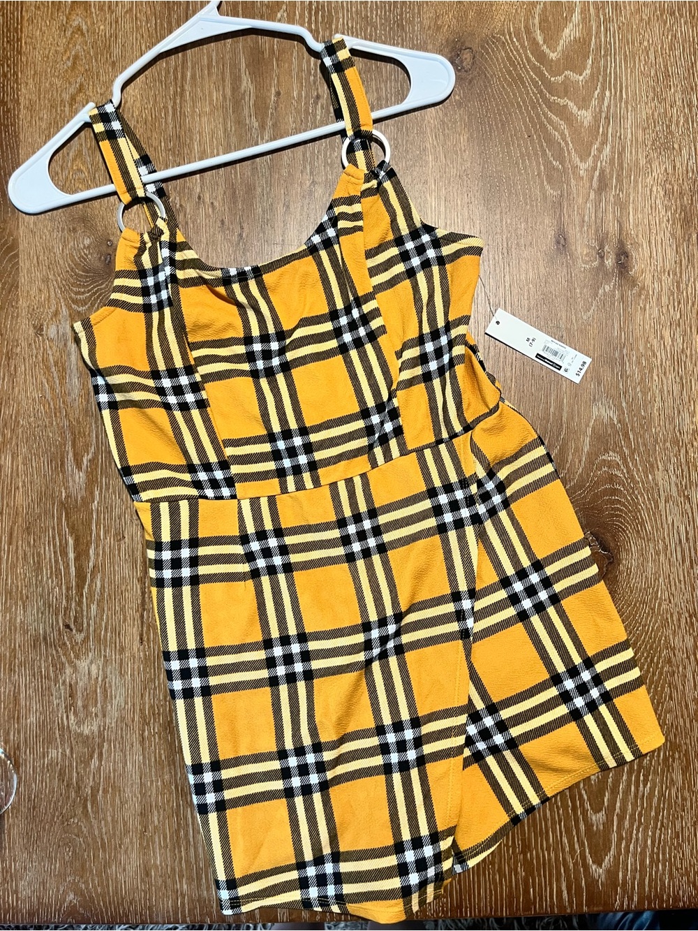 Yellow Plaid Romper with Asymmetrical Skort Detail
